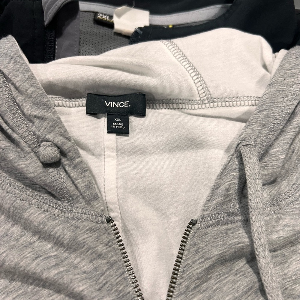 Vince Light Gray and White Zip-Up Hoodie